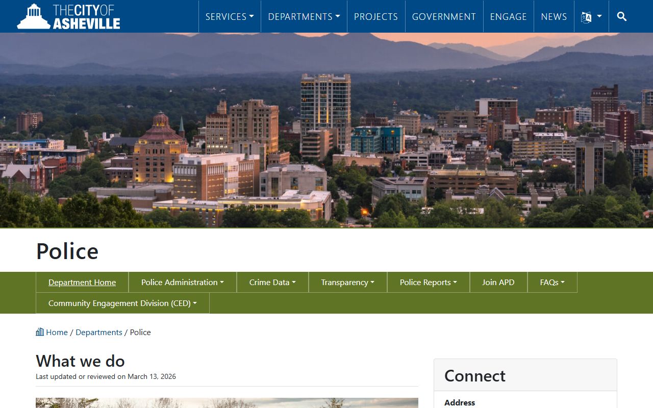 Asheville Police Department page for Asheville residents directory
