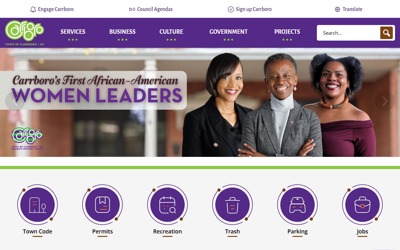 Town of Carrboro homepage for Carrboro residents directory