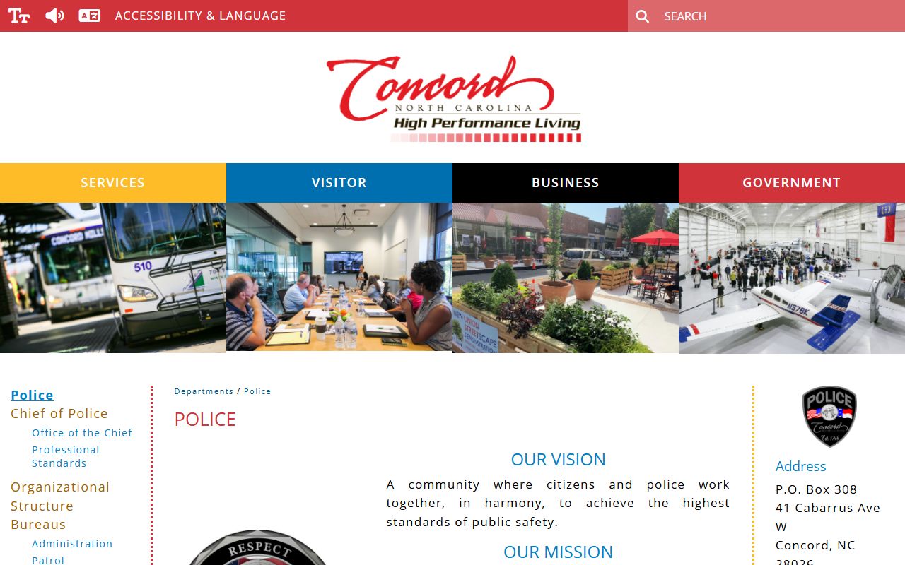 Concord Police Department page for Concord residents directory