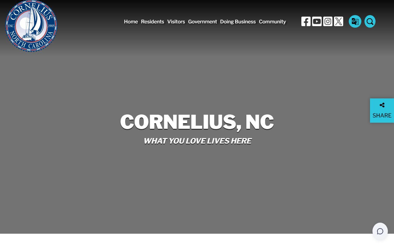 Town of Cornelius homepage for Cornelius residents directory