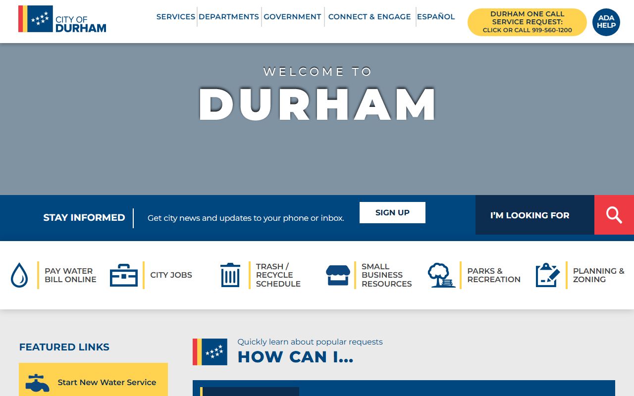 City of Durham homepage for Durham residents directory