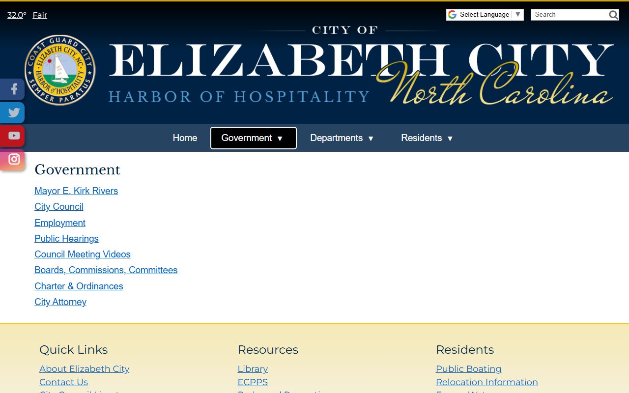 Elizabeth City Police Department page for Elizabeth City residents directory