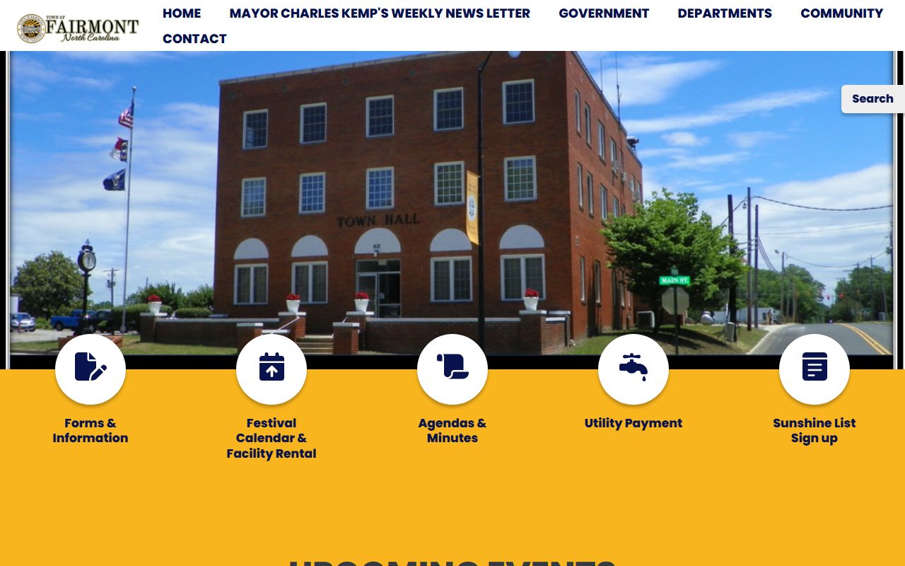 Town of Fairmont homepage for Fairmont residents directory