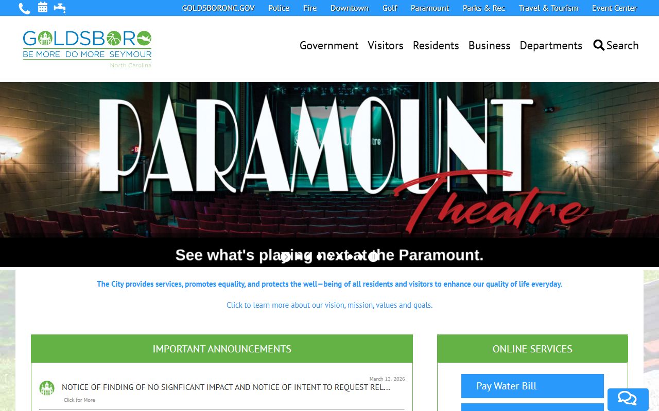 City of Goldsboro homepage for Goldsboro residents directory