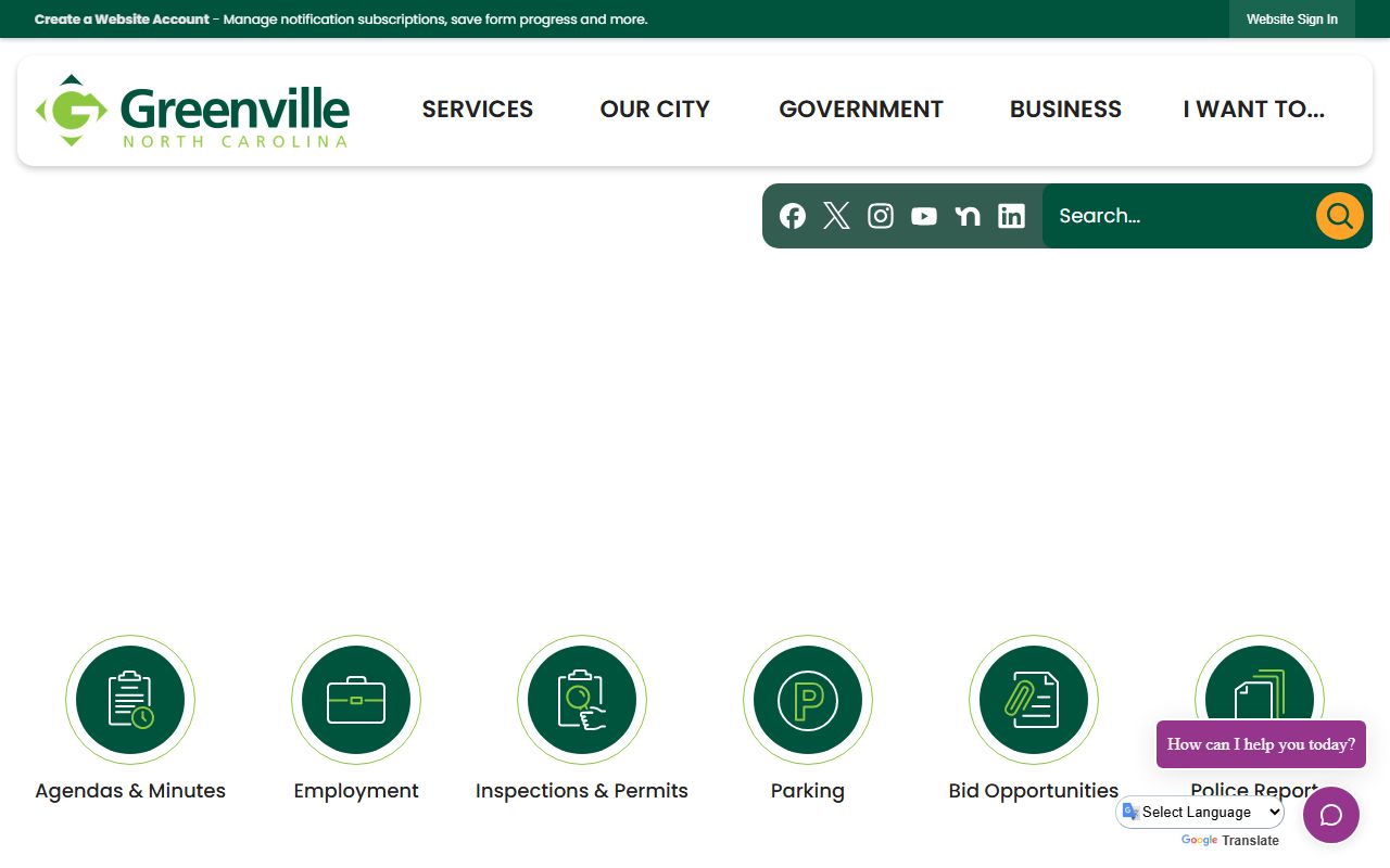 City of Greenville homepage for Greenville residents directory