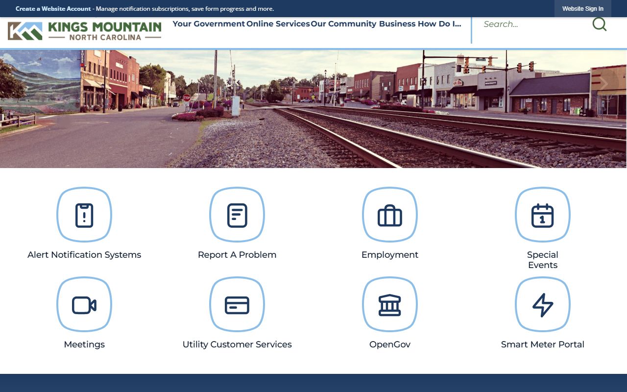 City of Kings Mountain homepage for Kings Mountain residents directory