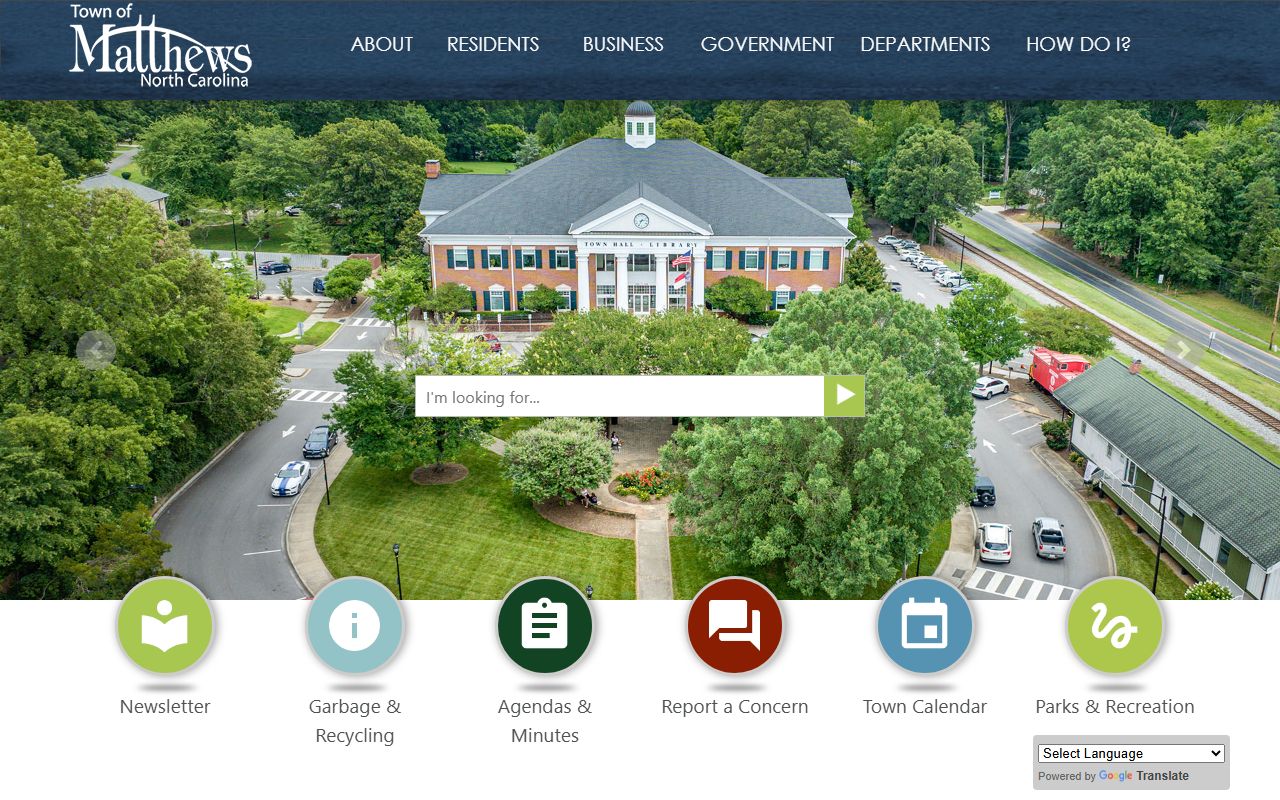 Town of Matthews homepage for Matthews residents directory