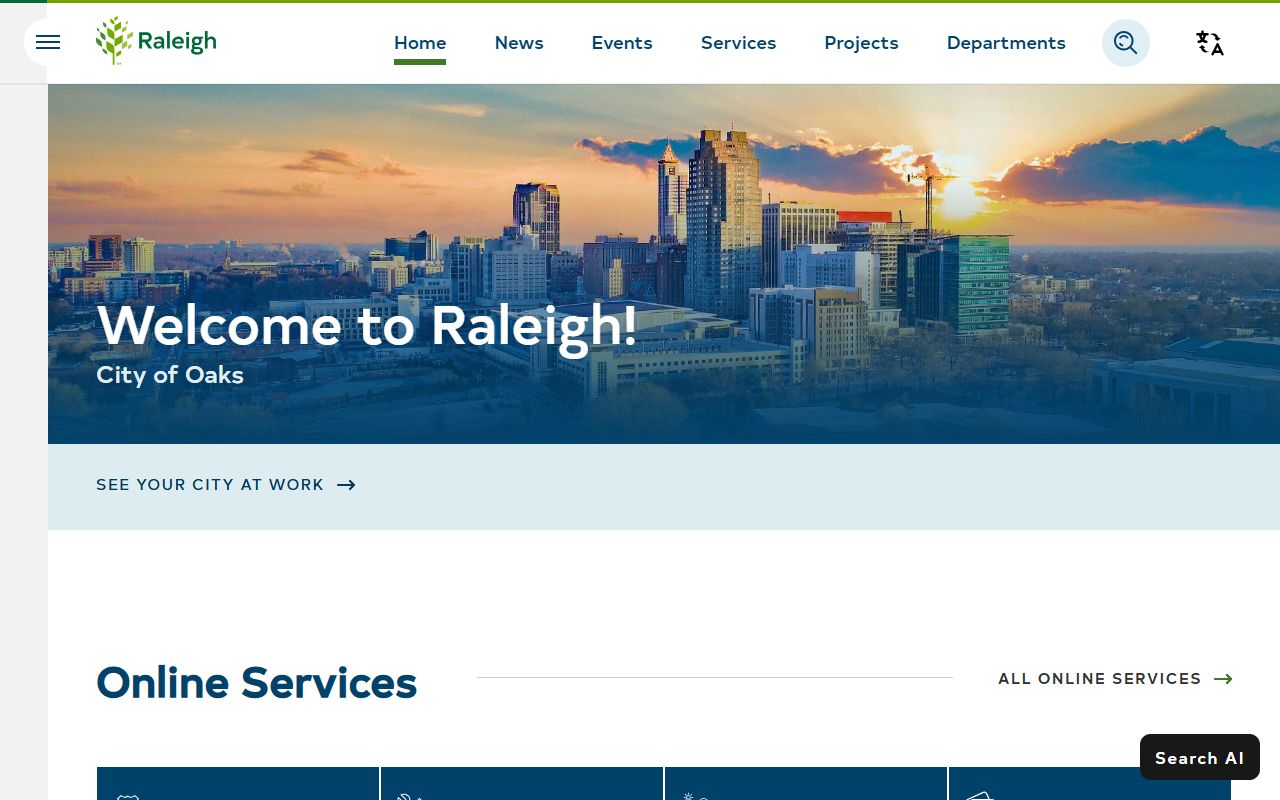 City of Raleigh homepage for Raleigh residents directory