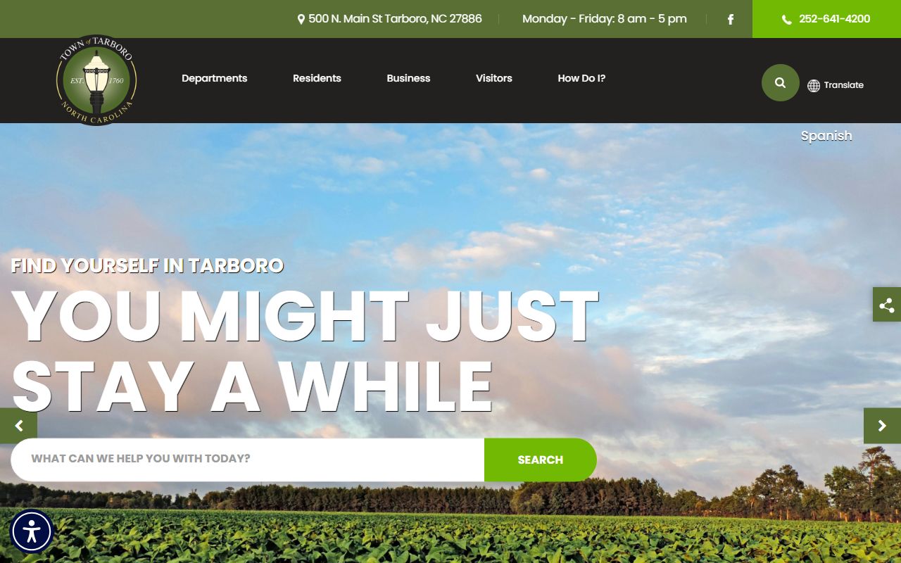 Town of Tarboro homepage for Tarboro residents directory