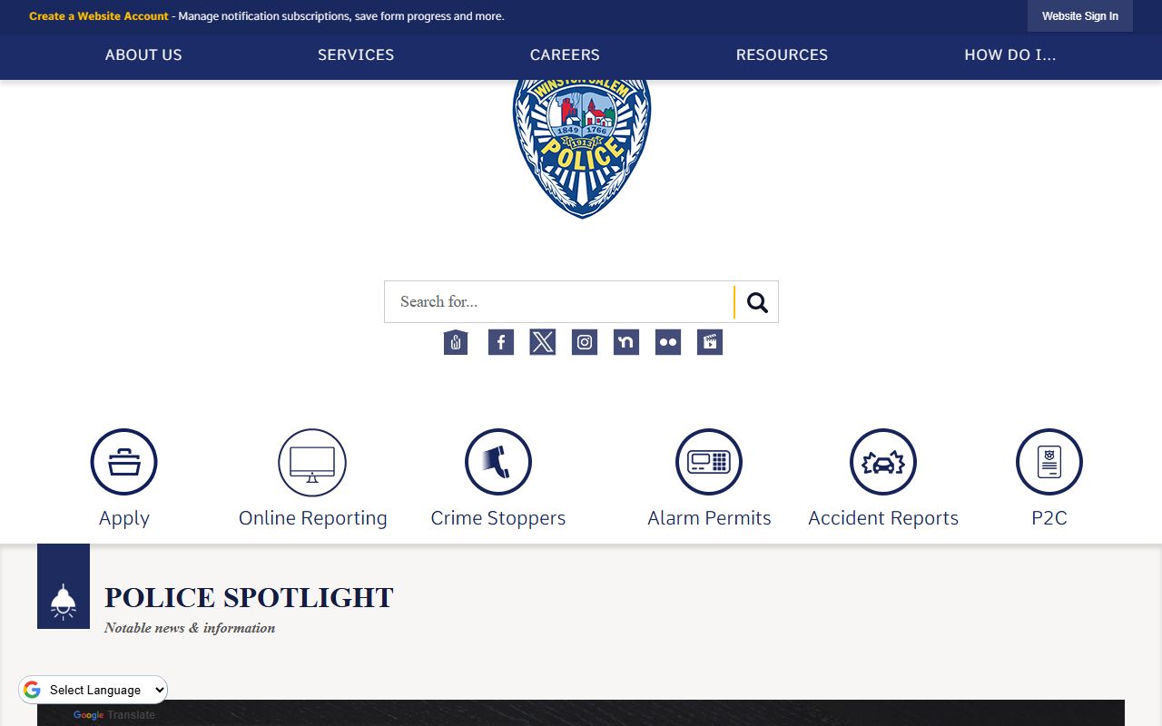Winston-Salem Police Department page for Winston-Salem residents directory