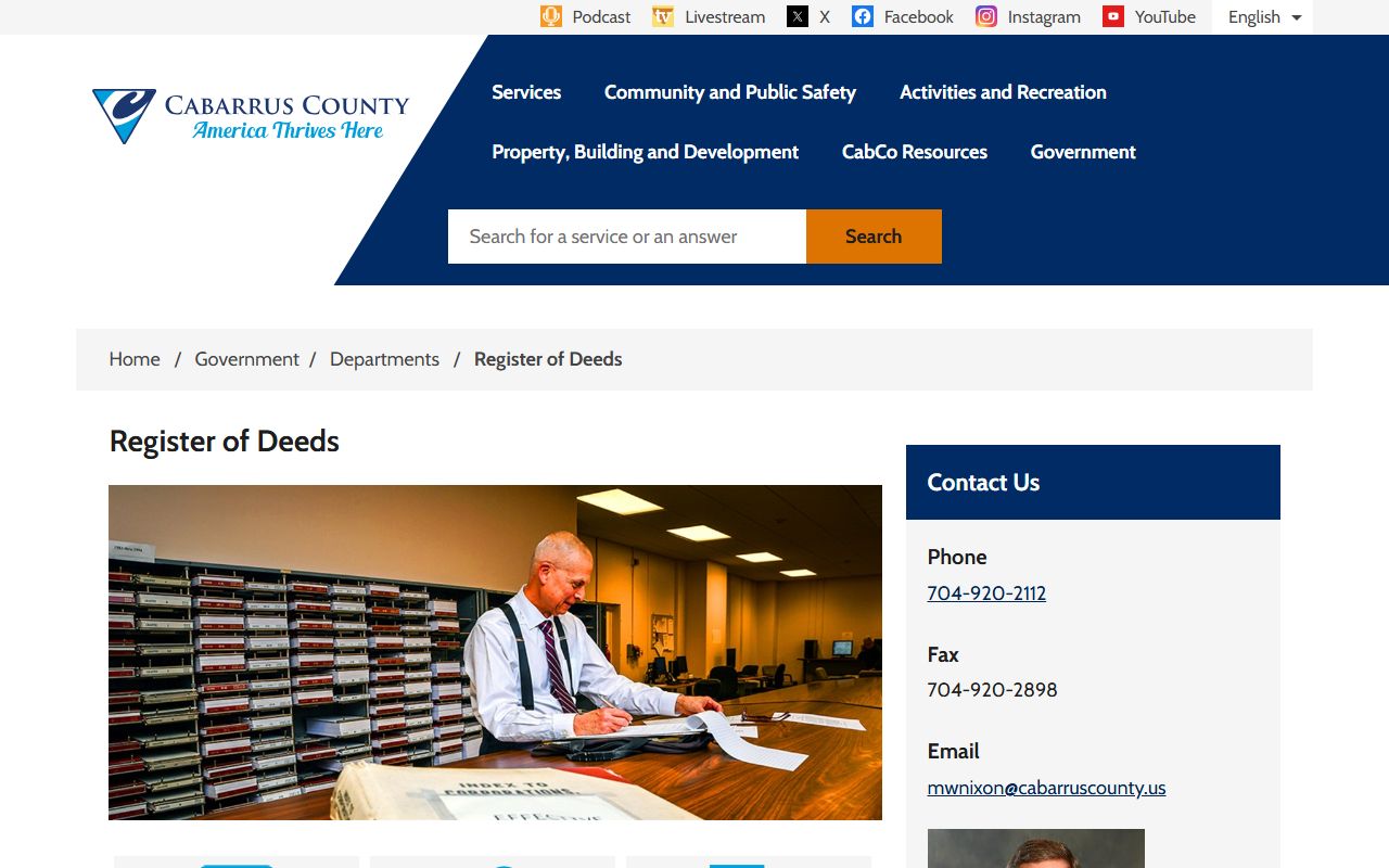 Cabarrus County Register of Deeds for residents directory record searches