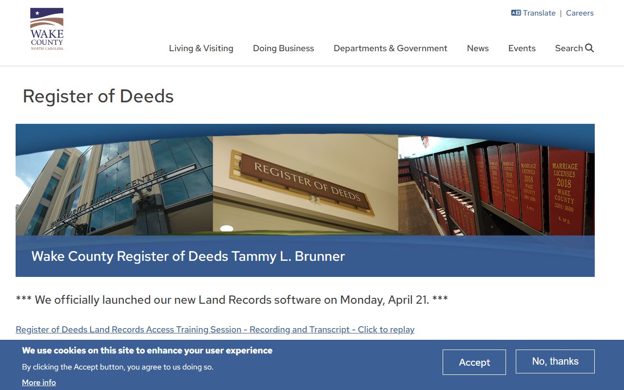 Wake County Register of Deeds page for Wake County residents directory