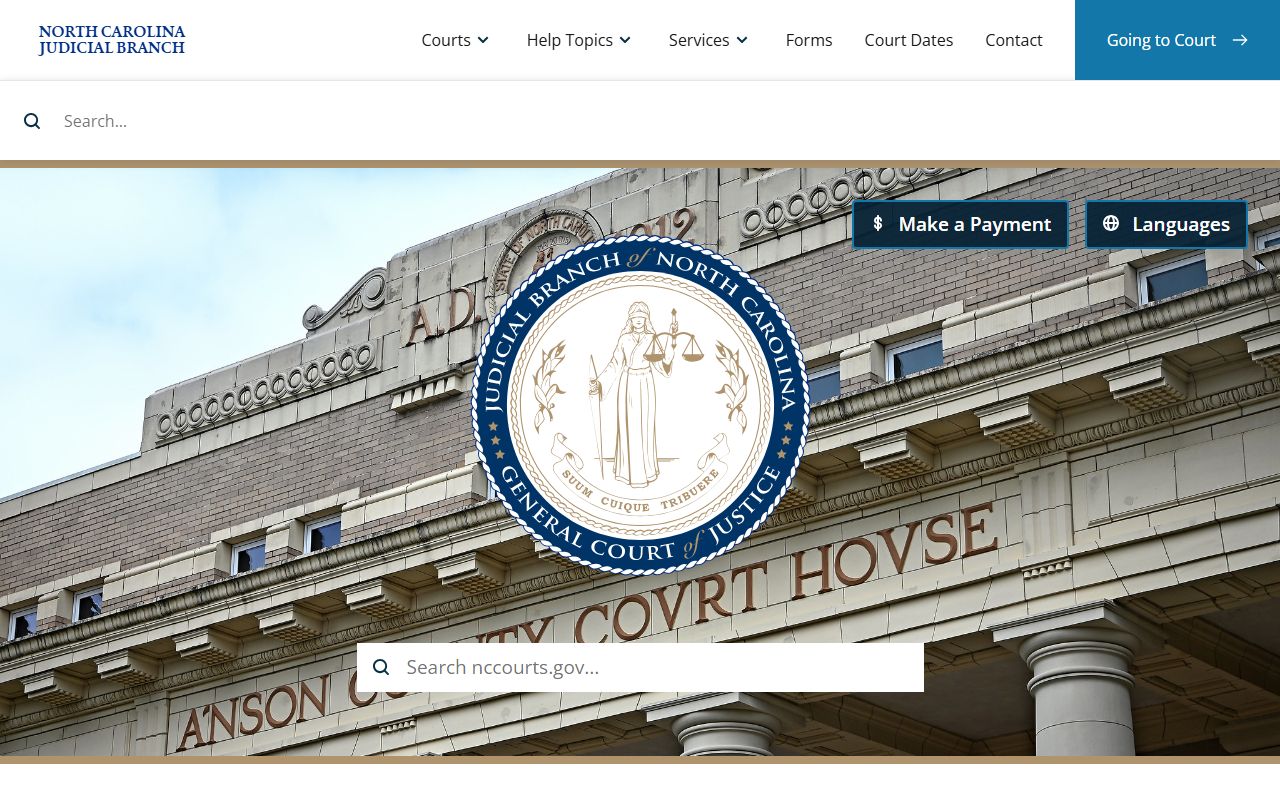 North Carolina Judicial Branch homepage for residents directory court search