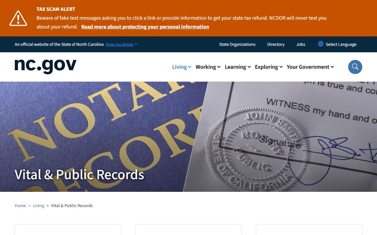 NC.gov vital and public records portal for North Carolina residents directory